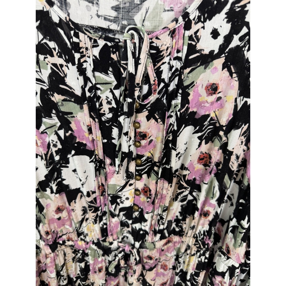 Torrid Floral Swiss Dot Midi Dress Black Pink Whimsigoth Boho Pockets Size 2XL - Picture 3 of 9